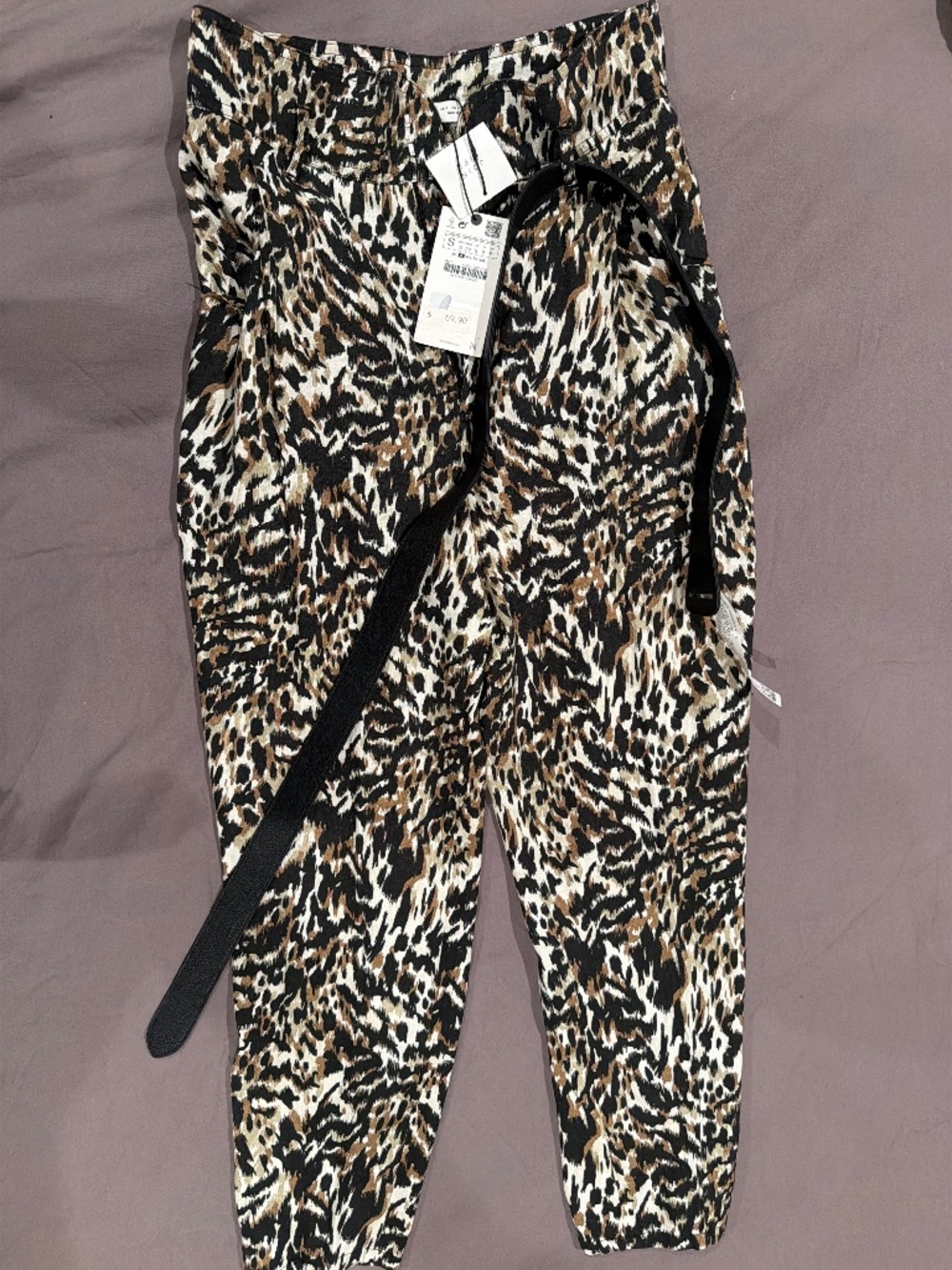 NWT Zara Animal Print Pants Black Cream Brown Size S